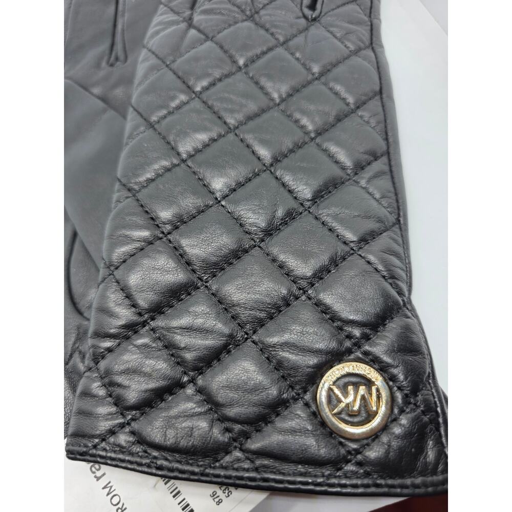 Michael Kors Black Quilted Leather Gloves - Picture 3 of 6
